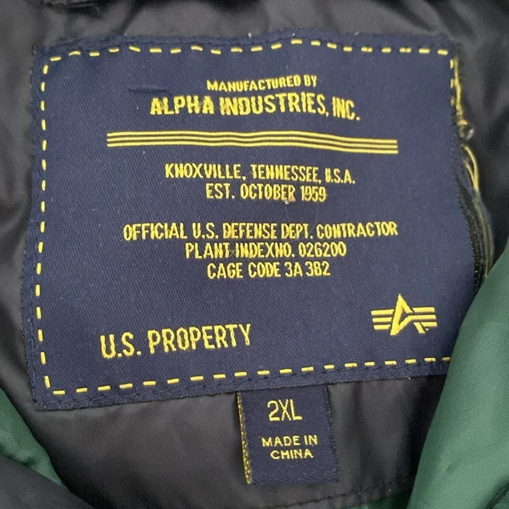 ALPHA INDUSTRIES Combat N-2B Down Parka Black/Forest Green size XXL - Picture 5 of 14